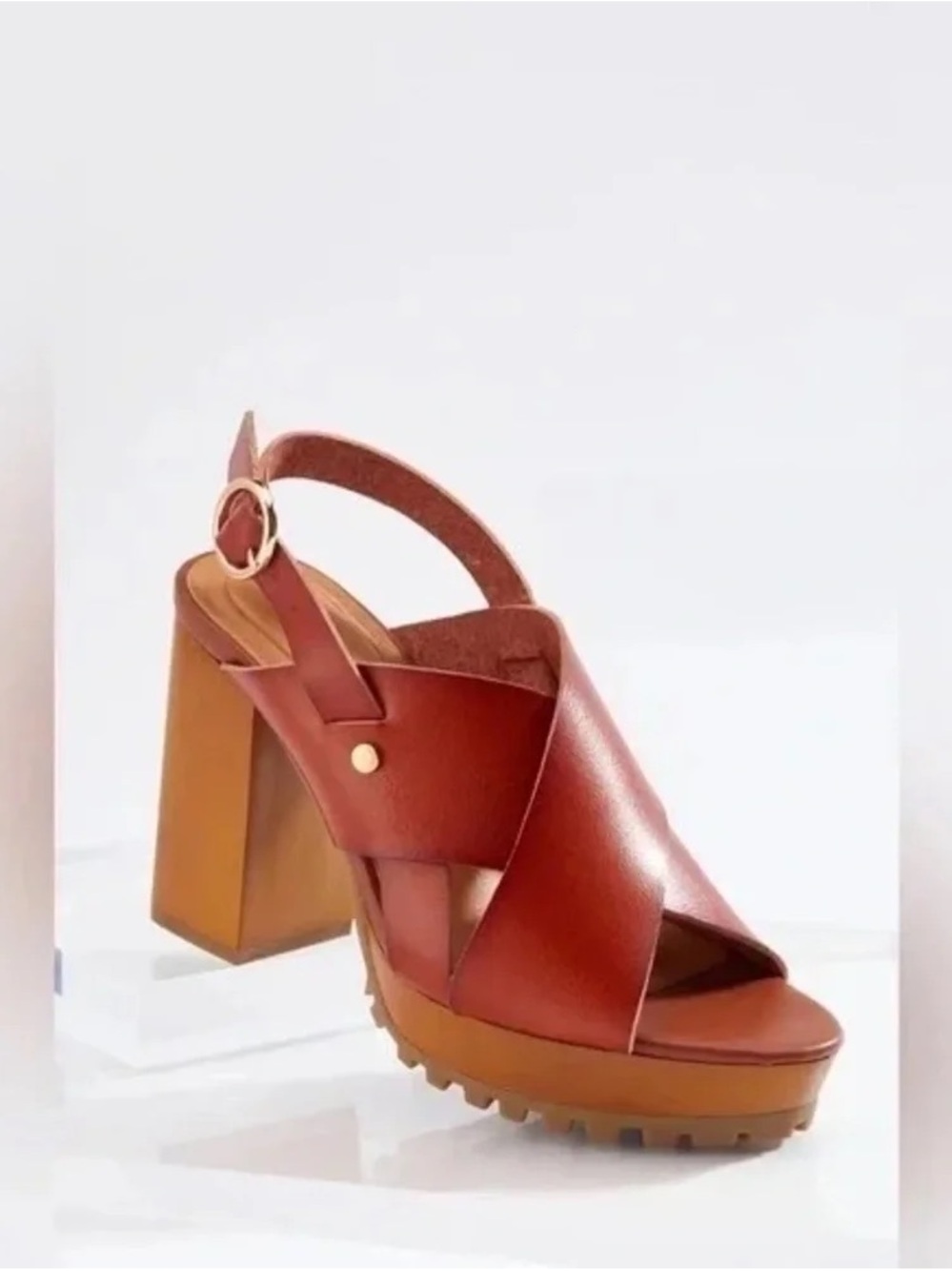 CATO | Crossband Heeled Slingback Sandals Cognac